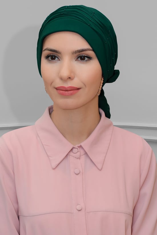 Hürrem Bone Zümrüt Pratik Hazır Geçmeli Tesettür Bone Sandy Kumaş İncili Pileli Nervürlü Güllü 1805_37