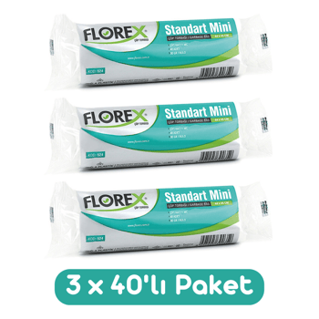 Florex Standart Mini Boy Çöp Torbası 44x45 Cm 40'lı Rulo Beyaz 3 Rulo (120 Adet)
