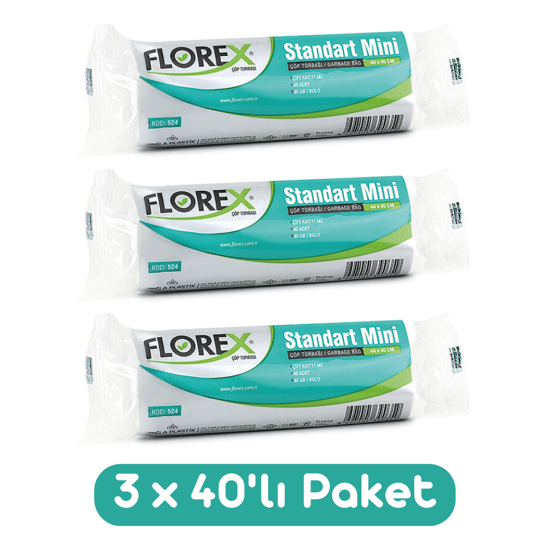 Florex Standart Mini Boy Çöp Torbası 44x45 Cm 40'lı Rulo Beyaz 3 Rulo (120 Adet)