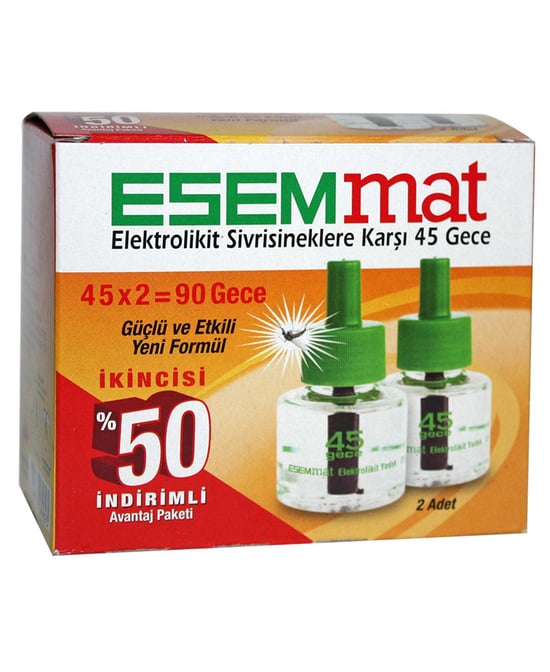 Esemmat Elektrolikit Yedek 2'li Paket Sivrisinek Kovucu 45 Gece Etkili