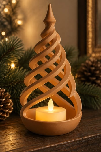 Minimalist Spiral Noel Ağacı Şeklinde Led Mum Tutucu Bakır