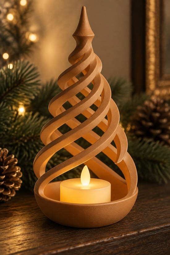 Minimalist Spiral Noel Ağacı Şeklinde Led Mum Tutucu Bakır