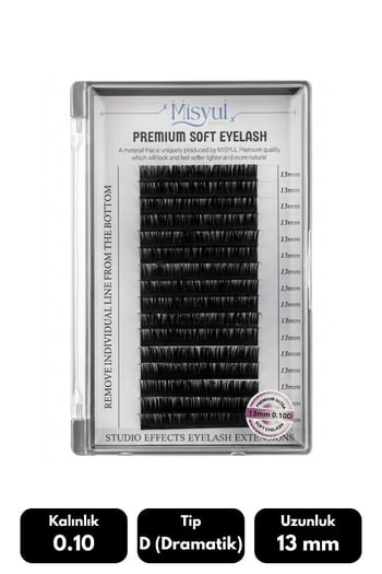Misyul 0.10d Dramatik Kıvrım 13 Mm Soft Eyelash Doğal İpek Kirpik 16'lı