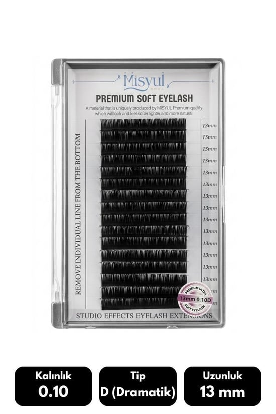 Misyul 0.10d Dramatik Kıvrım 13 Mm Soft Eyelash Doğal İpek Kirpik 16'lı