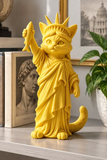 Özgürlüğün Kedisi Figürlü Dekoratif Biblo - Büyük Boy - 22cm Sarı