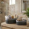 İ22-331 ( Gri ) ( 2 Boy ) ( Oval ) ( Bambu Kenar ) Organizer Sepet ( Ahşap Altlık & Bezli ) ( 21x14-25x16cm )