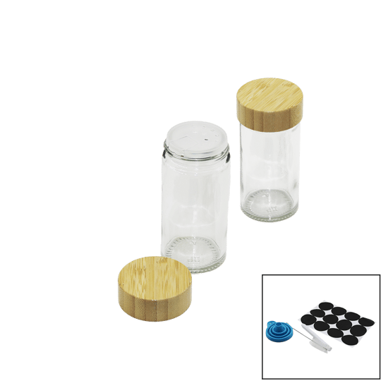 Yakut-12227 ( 12pcs Takım ) ( Yuvarlak ) ( Cam ) Baharatlık & Tuzluk ( Bambu Kapaklı )