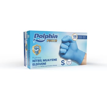 Dolphin Pudrasız Kalın Mavi Nitril Muayene Eldiveni S Beden 100 Adet -mdr