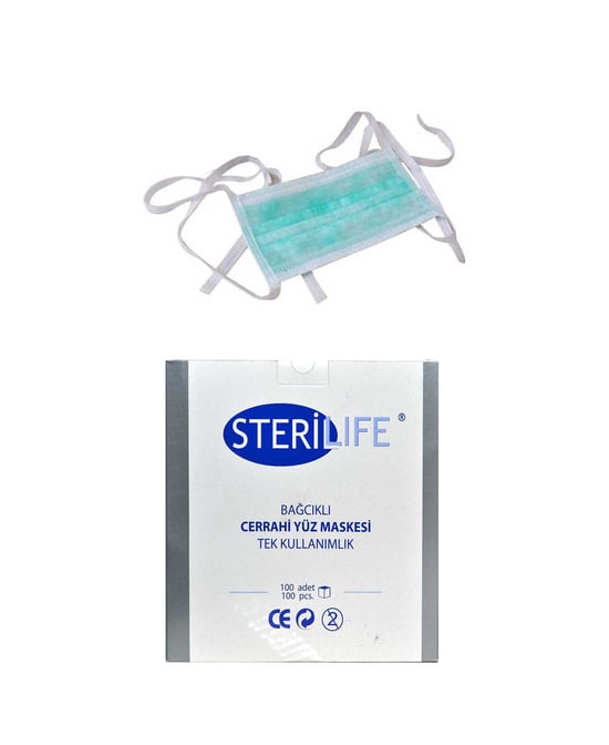 3 Katlı Sterilife Cerrahi Telli Maske Yeşil 100'lü Paket