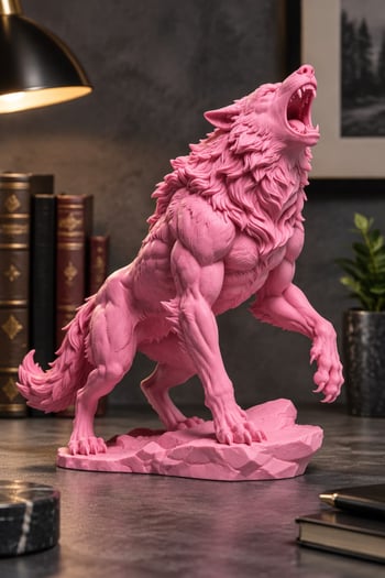 Uluyan Güçlü Alfa Kurt Figürlü Dekoratif Biblo Pembe