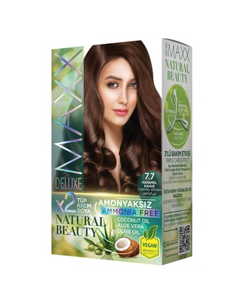 Maxx Deluxe Natural Beauty Amonyaksız Set Boya 7.7 Karamel Kahve