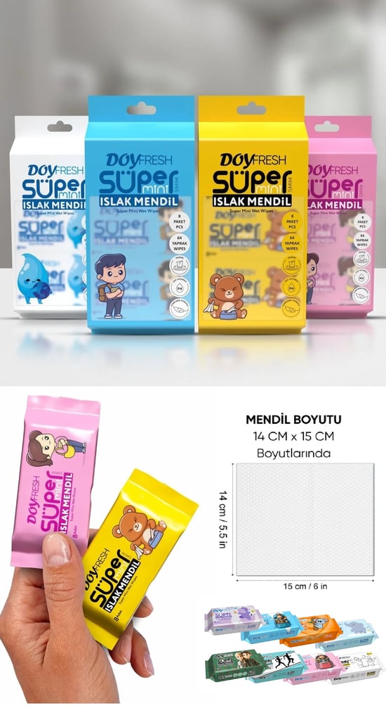 Doy Fresh Super Mini Cep Boy Islak Mendil 8'li Paket 4'lü Set