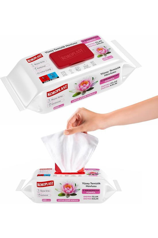 Koroplast Yüzey Temizlik Havlu ve Mendil 100'lü Lotus Kokulu Sirke Karbonatlı Cam Ayna