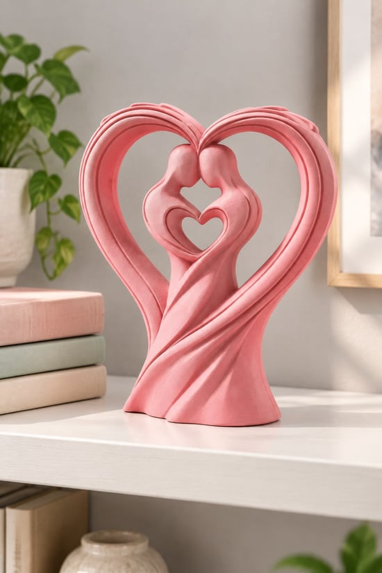 Birbirine Geçmiş Ruhlar – Kalp Heykeli Figürlü Dekoratif Biblo Pembe