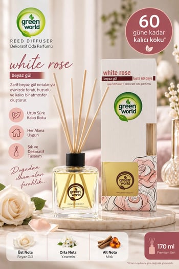 Green World White Rose Beyaz Gül Bambu Çubuklu Oda Parfümü 170 Ml