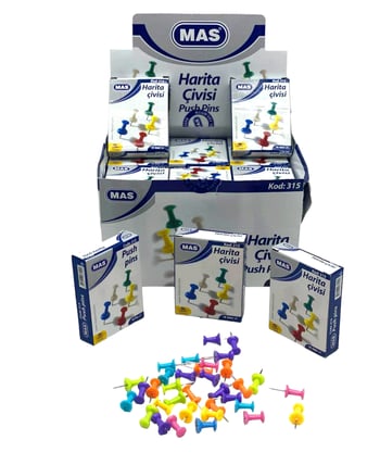 Mas-315 Harita Çivisi Mantar Pano İğnesi 18pcs.renkli Silindirik