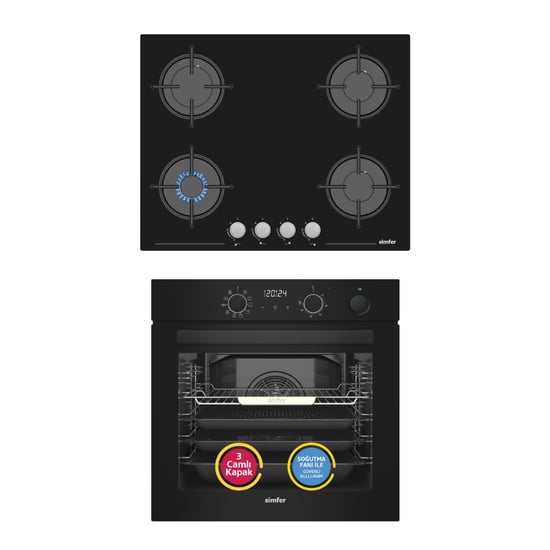 Simfer 11 Fonksiyon Steam Master Siyah 2'li Ankastre Set (fırın + Ocak)