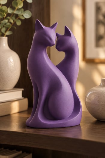 Kedi Çifti Biblo — Minimalist Dekorasyon Mor