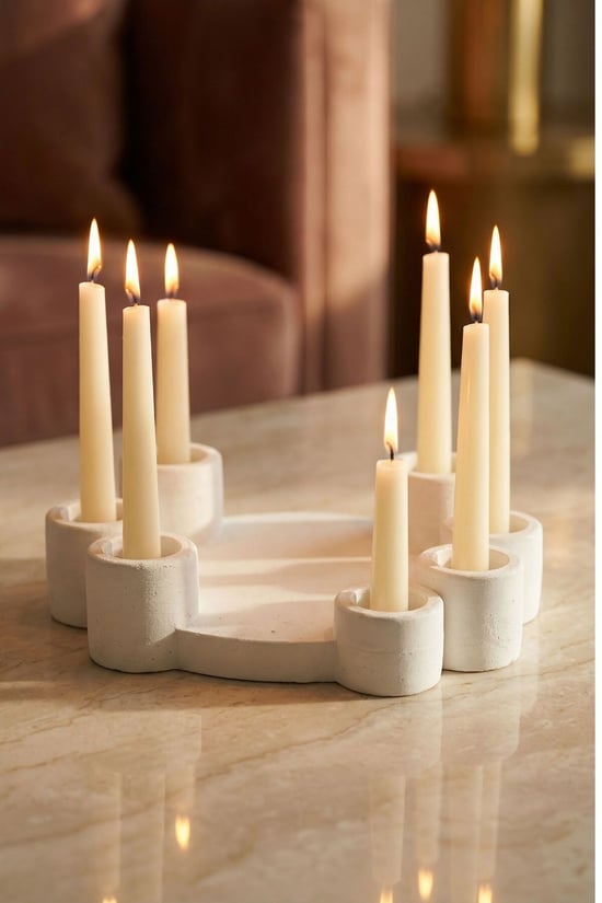 Beyaz Renk Mumluk Şamdan İnce Mum Uyumlu Model 7