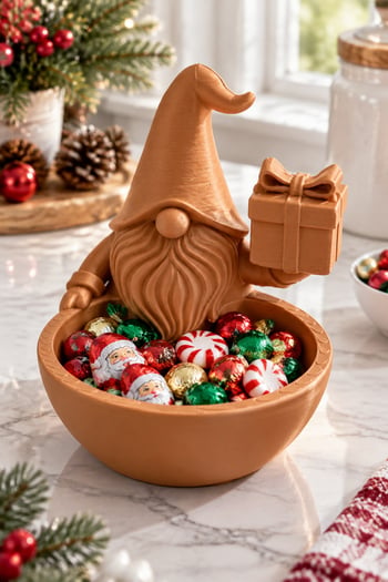 Tatil Şekerleme Temalı Noel Cücesi Figürlü Kase - Sunum Kabı Bakır