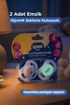 Gece Gündüz Karanlıkta Parlayan Emzik 2'li Set Saklama Kutulu 6 -18 Ay Mavi