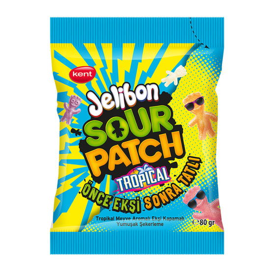 Kent Jelibon Sour Patch Tropikal Aromalı Yumuşak Şekerleme 80 Gr - 24 Adet
