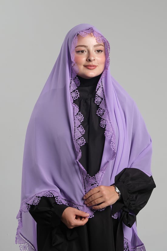 Hürrem Bone Mor Namaz Başörtüsü Şal Şifon Güpürlü 202106_22