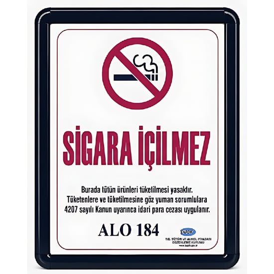 Sigara İçilmez Levhası B2 (50x70cm) Alüminyum Çerçeveli (siyah)