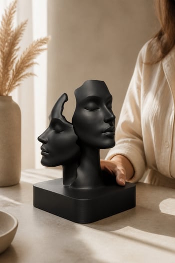 İkiliğin Yüzleri Figürlü Minimalist Dekoratif Biblo Siyah