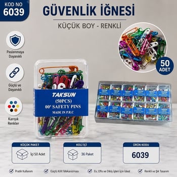 Hagiki Mix 50 Adetli Karışık Renkli Çengelli İğne Mika Kutulu Küçük Boy