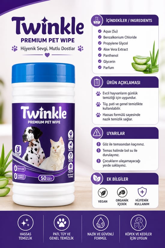 Kedi & Köpek için Hijyenik Premium Islak Mendil