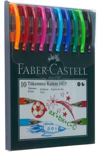 1425 Tükenmez Kalem Seti, 10 Farklı Renk, Rahat ve Yumuşak Yazım, Ergonomik Tutuş