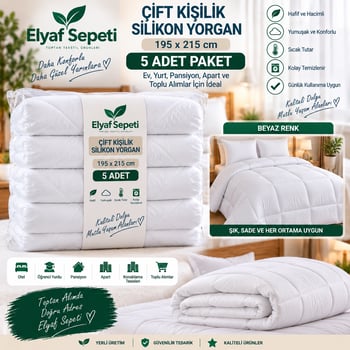 Elyaf Sepeti 5’li Toptan Çift Kişilik Silikon Yorgan 195x215 Cm – Beyaz