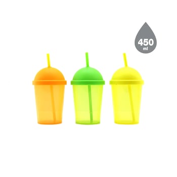 Qlux L-01020 ( Şeffaf Renkli ) Rainbow Pipetli Bardak Plastik ( 450ml )