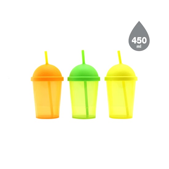Qlux L-01020 ( Şeffaf Renkli ) Rainbow Pipetli Bardak Plastik ( 450ml )