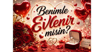 Evlilik Teklifi Pankart, Benimle Evlenir Misin Branda Afiş 100x70 Cm T2