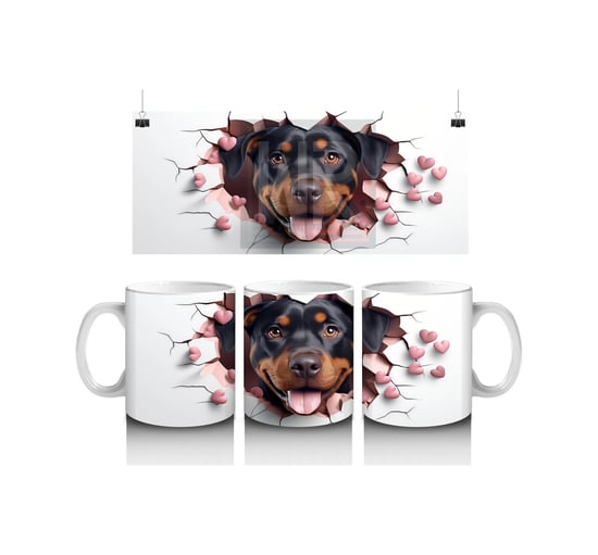 Kalpler Arasında Gülümseyen Doberman Baskılı Kahve Kupası Renkli