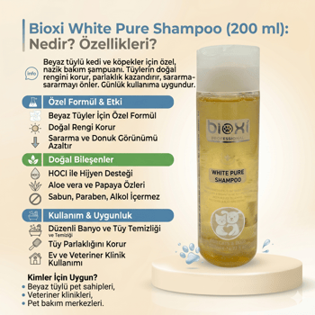 Bioxi® White Pure Shampoo – Beyaz ve Açık Renk Tüylü Kedi ve Köpekler için Bakım Şampuanı5lt