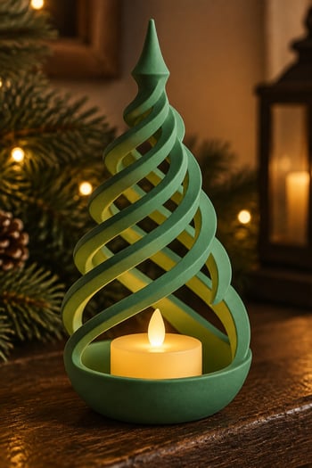 Minimalist Spiral Noel Ağacı Şeklinde Led Mum Tutucu Yeşil