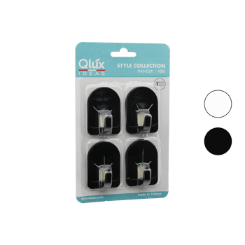 Qlux L-00950 ( 4pcs ) Dome Askı No-2 ( Kubbeli & Siyah & Beyaz & Plastik Askı ) ( Yapışkanlı Montaj )