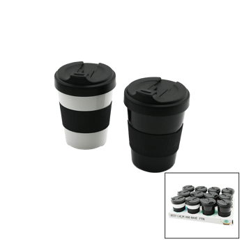 Qlux L-00986 ( No-2 ) ( 500ml ) Cozy Kahve Bardak ( Plastik ) ( Yudumlama Ağızlıklı Kapak ) ( Silikon Kaplama Göbek )