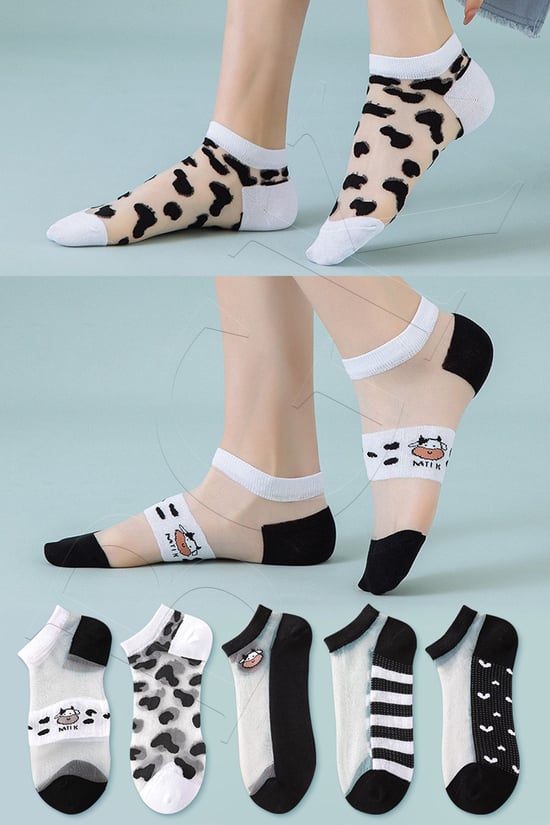 BGK 5 Çift Inek Desenli Tül Çorap 36-41