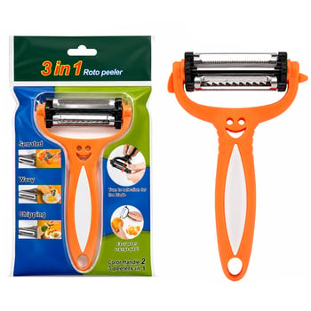 İ22-466 ( 3in1 = 360° Başlı ) ( Metal ) Soyacak ( Gülenyüz Emojili Renkli Plastik Sap )