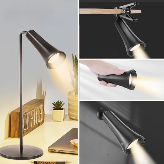 BUFFER® Çok Amaçlı Güçlü Manyetik Başlıklı 4’ü 1 Arada Portatif Siyah LED Lamba Masaüstü, El Feneri,