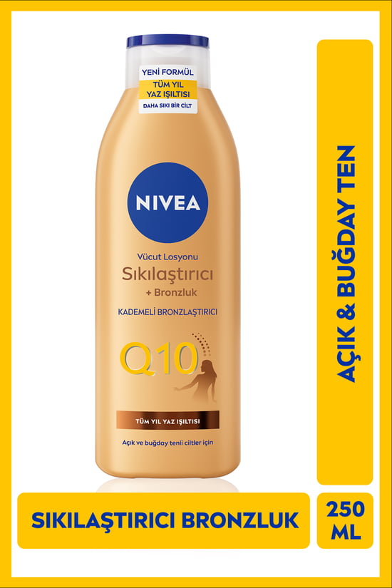 Q10 Sıkılaştırıcı ve Bronzlaştırıcı Vücut Losyonu 250ml, Nemlendirici, Kademeli Bronzluk, Esnek Cilt