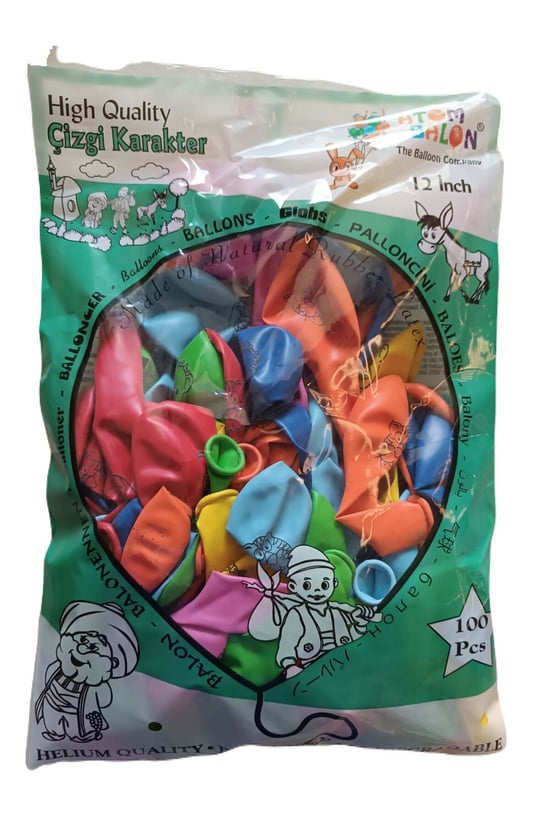 Atom Lüks 100'lü Balon Ev, Parti, Doğum Günü Partileri İçin - Çizgi Film Karakterli