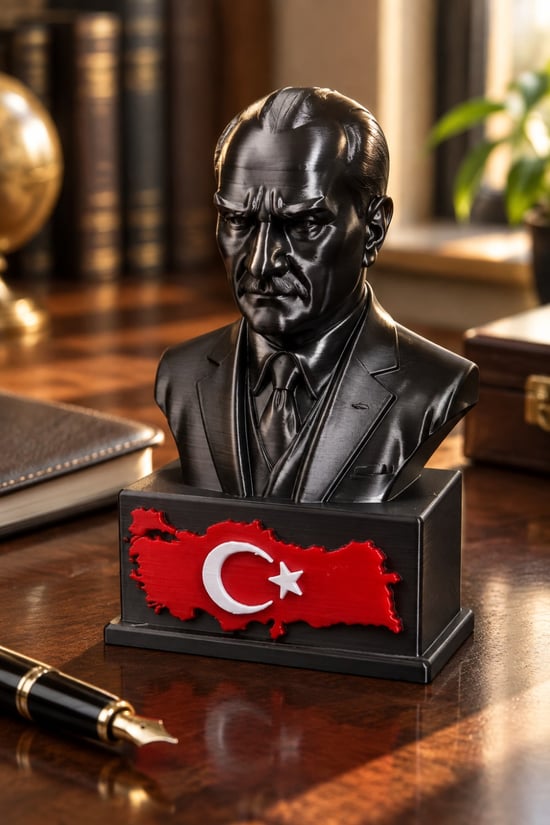 Atatürk ve Türkiye Figürlü Dekoratif Biblo - 15cm Siyah