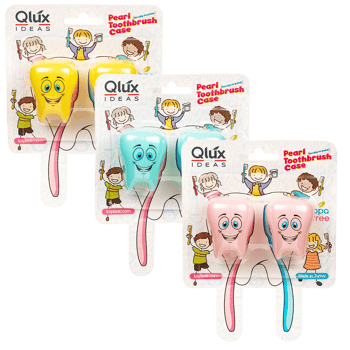 Qlux L-00600 ( 2pcs ) Diş Fırçalık ( Başlık Kabı ) ( Renkli Plastik & Diş Şekilli & Gülenyüz Emojili )
