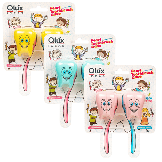 Qlux L-00600 ( 2pcs ) Diş Fırçalık ( Başlık Kabı ) ( Renkli Plastik & Diş Şekilli & Gülenyüz Emojili )