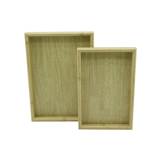 Pablito Home Pbt-362 (açık Kahverengi) (2li Set) (dikdörtgen) Ahşap Bambu Sunum Tepsi (20x30cm- 25x35cm- Derinlik: 2cm)